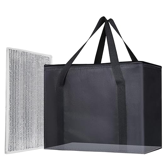 1PK Insulated Grocery Bags Reusable Heavy Duty - Cooler Tote with Reinforced Base for Stability & No Sag - XL Thermal Bag for Hot Cold Food, Delivery, Shopping, Travel, Camping,Grocery Essentials