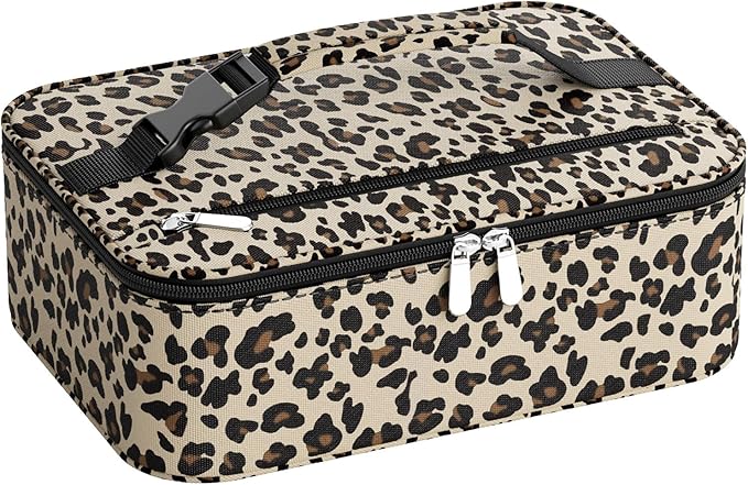 Small Lunch Box Insulated Lunch Bag for Women Men, Bento Kids Lunch Box, Compact Portable Thermal Meal Cooler Bags with Buckle Handle for Work & School, Leopard Print 5L