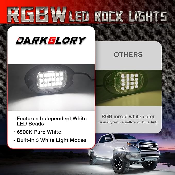 20 Pods Alloy RGBW LED Rock Lights for ATV UTV Golf Cart RZR Semi Truck RV Offroad SUV Cars, Upgraded RGB Waterproof Multicolor Neon Underglow Light with APP/RF Remote Music Mode, Underbody Lighting