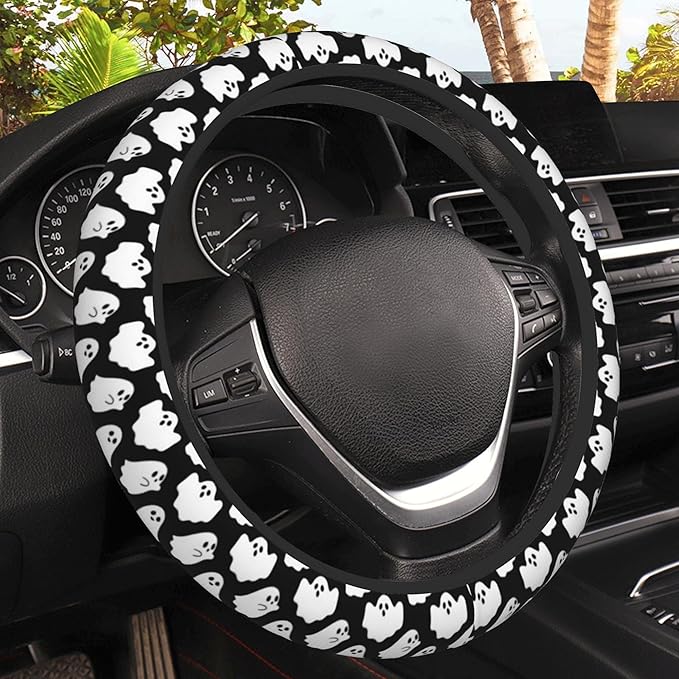Halloween Ghosts Steering Wheel Cover, Elastic Non-Slip Steering Wheel Protector,Auto Interior Decor for Women Girls,Universal 15" Fit for Sedans,Trucks