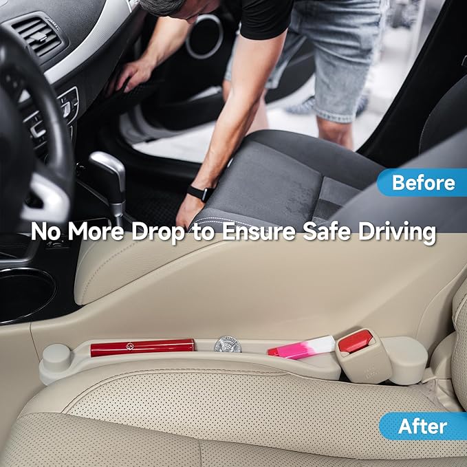 Givifive Car Seat Gap Filler Set of 2, Soft Foam Multifunctional Seat Side Gap Filler with Organizer & Hook Function, 3in1 Gap Stopper Universal Fit Car SUV Truck Fill The Gap Between Seat & Console