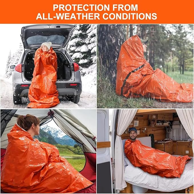 Emergency Sleeping Bags for Survival. Thermal Blanket Bivy Sack. Survival Bag. Emergency Go Bag Supplies. Cold Weather Protection from Exposure