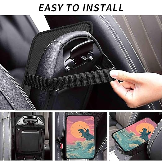 Cat Riding T-Rex Car Auto Armrest Cushion Cover Accessories Center Console Seat Box Pad Protector Universal Decoration for Most Vehicle SUV Truck