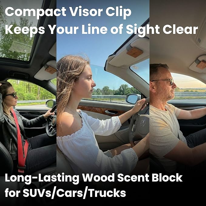 Car Air Freshener - Wood Air Freshener Refill - INCLUDED Premium Leather Clips - Car Odor Eliminator for Visor Clip - Long Lasting Scent - Vehicle Scent Diffuser for Cabin, Truck & SUVs - Pack of 3