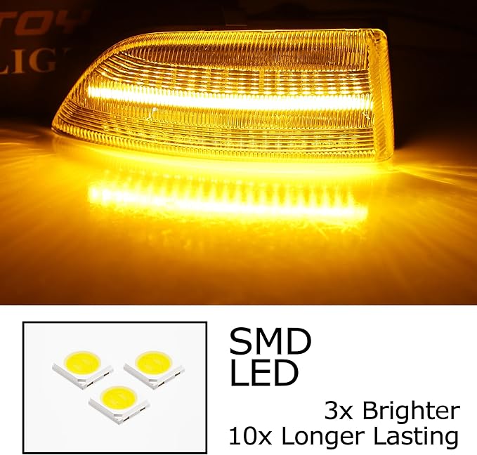 iJDMTOY Semi-Clear Lens Amber LED Dynamic Sequential Blink Side Mirror Turn Signal Light Assembly Kit Compatible With Ford 2019-2023 Ranger Lariat Chrome Housing ONLY