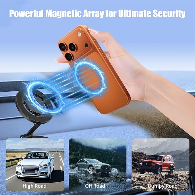 Magnetic Car Phone Holder for MagSafe, 2-in-1 Phone Mount with Fragrance Diffuser, 360° Rotatable Universal Phone Stand for Dashboard Windshield, for iPhone 17-12 Pro Max Plus & More