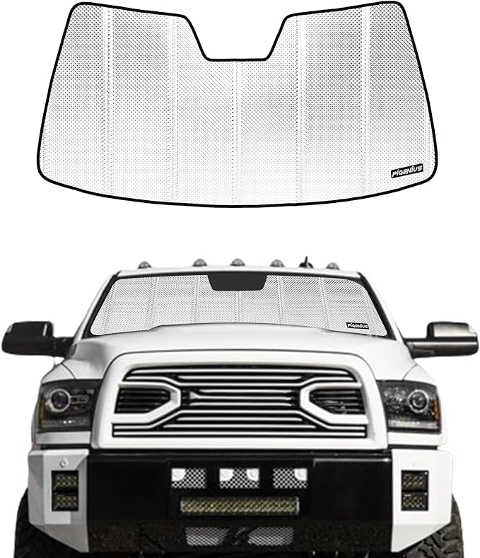 Windshield Sun Shade for Ram 2500/3500 2010-2018. Reflective Aluminum Film Front Window Sunshade - BLAZBLOCK