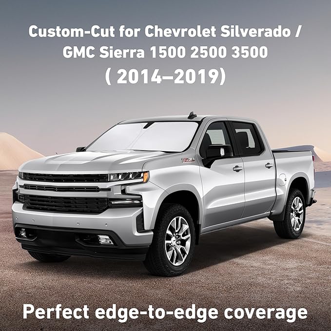 EcoNour Windshield Sunshade Compatible for Chevrolet Silverado/GMC Sierra 1500 2500 3500 2014-2019, Front Windshield Sun Shade Cover, UV Heat Heat Protector, Car Sun Visor Interior Accessory