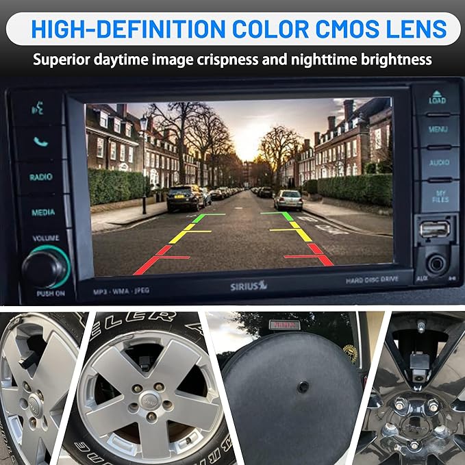EWAY Classic 1.0 Backup Camera for Jeep Wrangler Spare Tire Mount 2007-2018, Rear View Reverse Aftermarket Camera for JK JKU Rubicon Sahara Sport Unlimited Removable Guidelines w/OEM Monitor Adapter