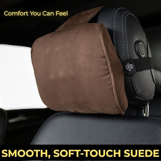 Car Headrest Pillow Memory Foam Soft Neck Support Comfortable Ergonomic Design Car Seat Headrest Pillow Universal Fit Travel Seat Pillow for Pain Relief While Driving Lord AutoFashion (1PC) (Brown)