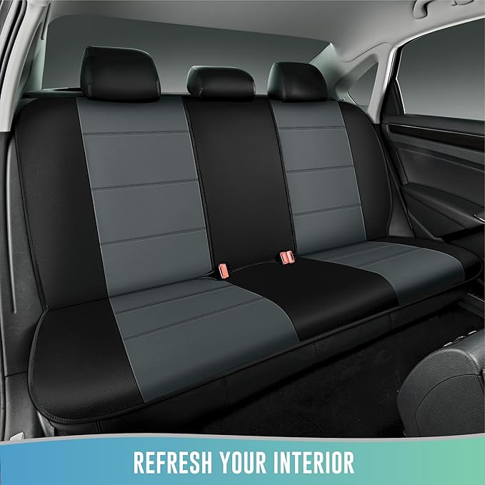 Road Comforts Car Seat Cover, Leather Car Seat Cover Full Set, Automotive Seat Covers, Airbag Compatible Universal Fit for Most Cars (Gray)