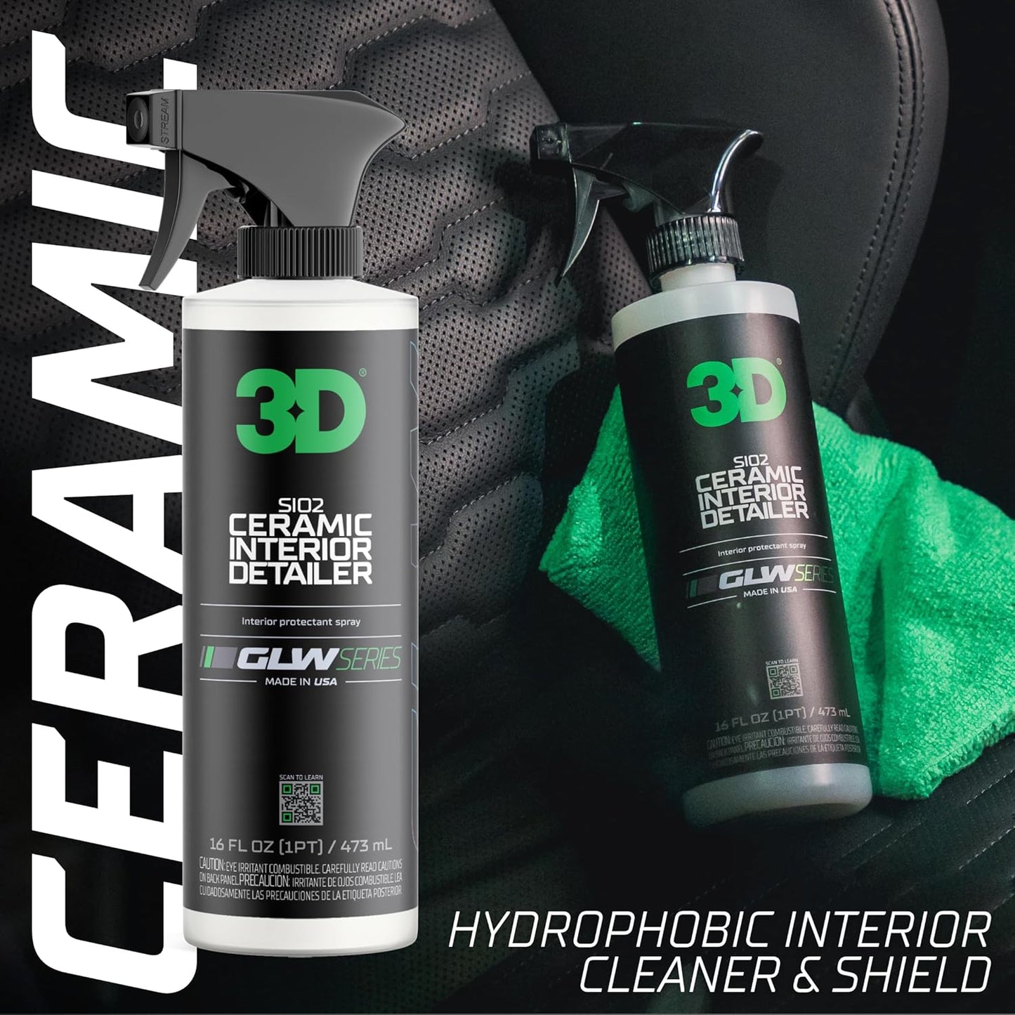 3D SiO2 Interior Detailer, GLW Series | Ultimate Deep Cleaning | Ultra Ceramic Protectant |Safe on Leather, Vinyl, Plastic & More | Removes Dust, Dirt, Grease | DIY Car Detailing | 16 oz