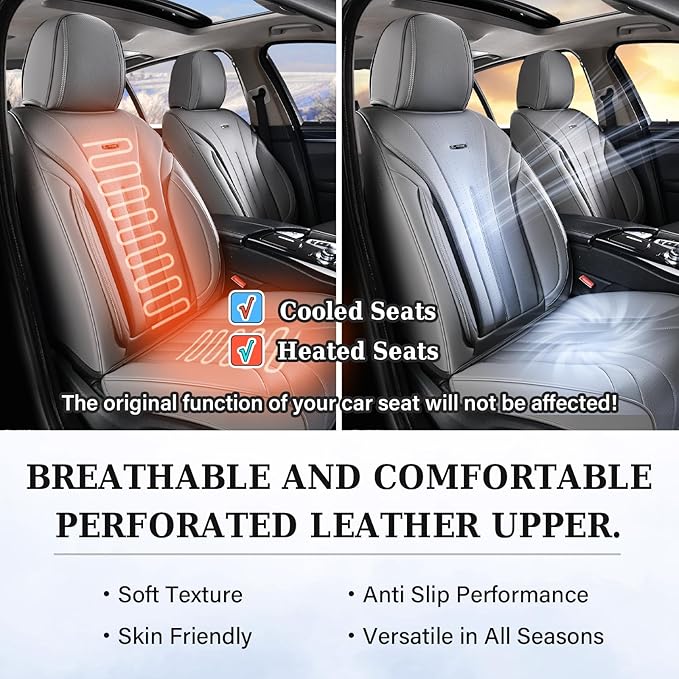 Coverado Car Seat Covers Full Set, Luxury Nappa Leather Seat Covers, Waterproof Seat Cover for Cars, Front and Rear Seat Cover Car Seat Protector, Automotive Seat Cover Universal Fit Most Cars(Gray)