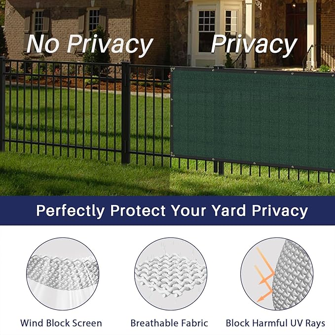 Windscreen4less Privacy Fence Screen Heavy Duty Windscreen Fencing Mesh Fabric Shade Net Cover with Brass Grommtes for Outdoor Wall Garden Yard Pool Deck, 8'x46' Green