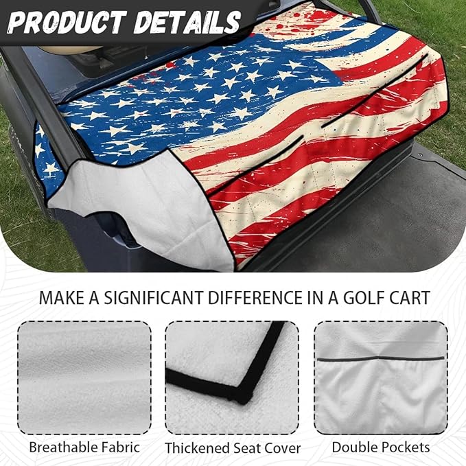 Biyejit Golf Cart Seat Covers with 4 Pockets Golf Cart Seat Towel Blanket Fits 2-Seat Golf Carts, Golf Cart Accessories