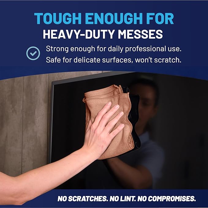 MW Pro Microfiber Cleaning Cloth | Tan | 12 Pack | 16” x 16” | All Purpose Microfiber Towels - Clean, Dust, Polish, Scrub, Absorbent