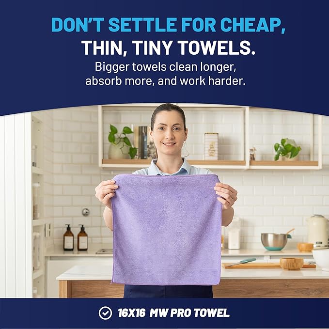 MW Pro Microfiber Cleaning Cloth |Pink, Purple, Blue (12 Pack) | Size 16" x 16" Multi Surface Microfiber Towels