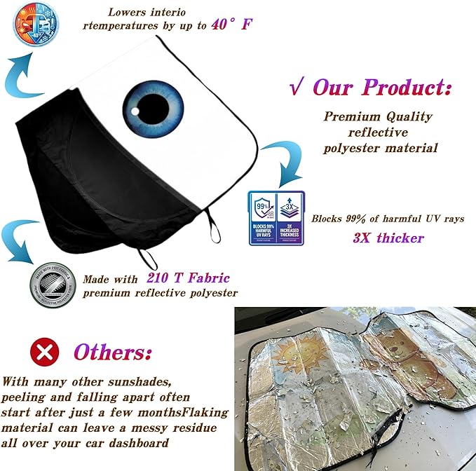 eygeufg Windshield Shade, Car Sun Shade for Front Windshield（Eyes-Black，Large）