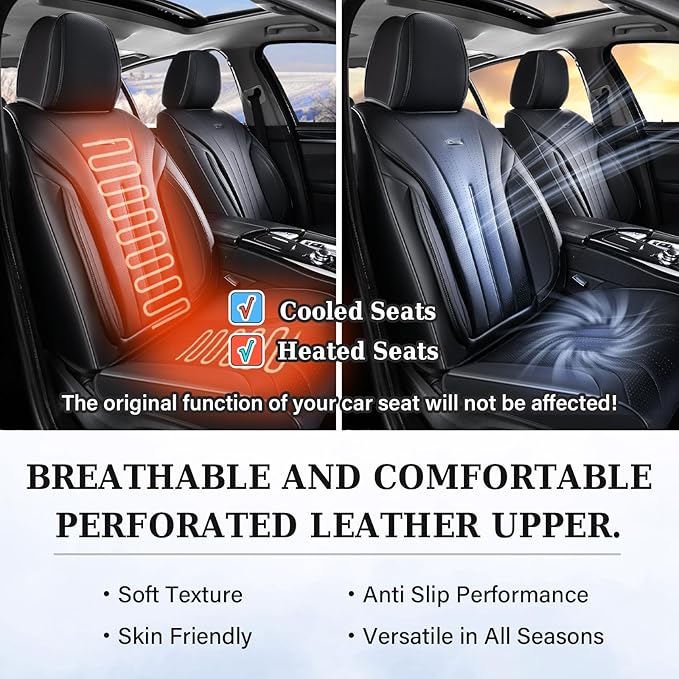 Coverado Car Seat Covers Full Set, Waterproof Nappa Leather Seat Cover for Cars, Luxury Universal Seat Cover, Front and Back Car Seat Protector Car Seat Cushion Fit for Most Cars(Black)