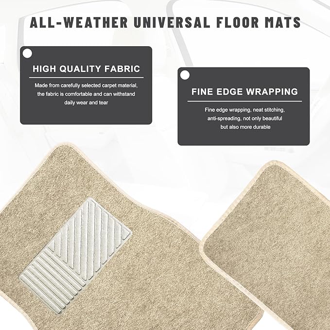 Sun Walker 4 PCS Car Floor Mats, Waterproof Anti-Slip Front & Rear Car Carpets with Driver Heel Pad, All Weather Floor Protective Pads Universal for SUVs Trucks Sedans Vans (Beige)