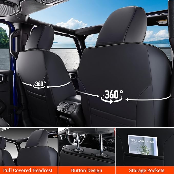 Coverado Wrangler JK Seat Covers, Waterproof Leather Car Front Seat Cover for Truck Pickup, Full Coverage Car Seat Cushion Protector Custom Fit for 2008-2012 Jeep Wrangler 2-Door/4-Door(Black)