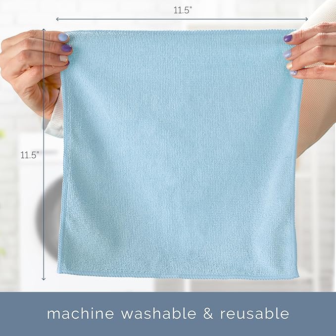S&T INC. 50 Pack Microfiber Cleaning Cloth, Bulk Towels for Home, Reusable Microfiber Towels for Cars, Cleaning Rags, Light Blue, 11.5 Inches x 11.5 Inches, 50 Count
