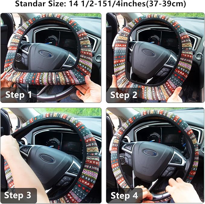 Steering Wheel Cover for Women Boho Universal Steering Wheel Covers Protector Car Accessories for Car 15 inch (Boho)
