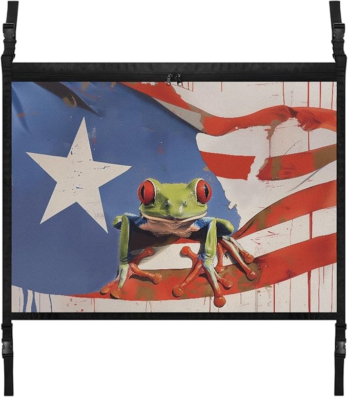NDISTIN Funny Frog Car Ceiling Storage Net Adjustable Car Ceiling Cargo Net Pocket Puerto Rico Mesh Interior Car Roof Cargo Net Universal Fit for SUV Truck Van Auto Accessory Decor