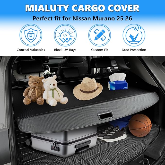 MIALUTY® Cargo Cover for 2025 2026 Nissan Murano Retractable Trunk Cover Murano Accessories Anti-Peeping Anti-Theft Privacy Screen,Trunk Luggage Shield Shade Carbon Fiber Texture