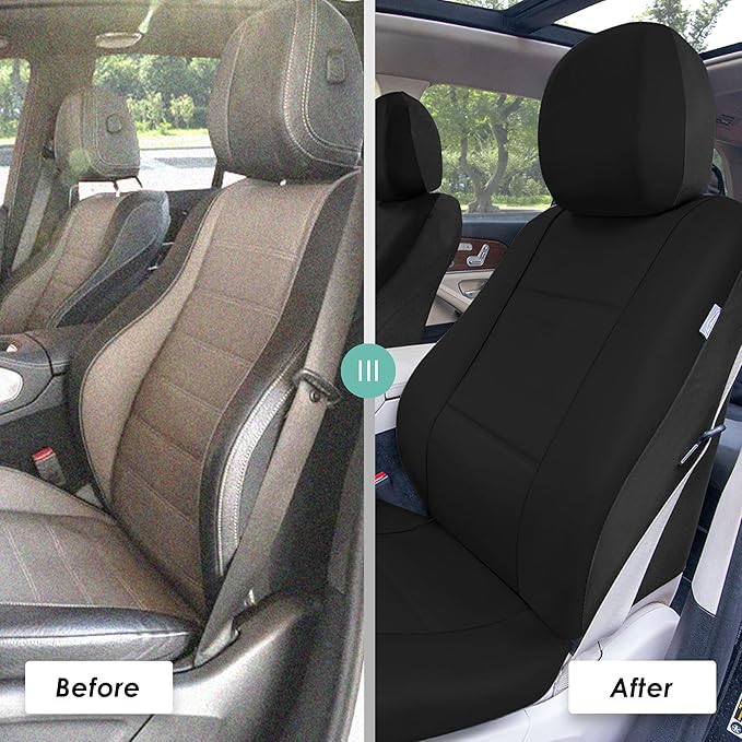 FH Group Automotive Classic PU Leather Pair Set Car Seat Covers, Airbag Compatible with GIF,t Easy to Install- Universal Fit for Cars Trucks & SUVs (Solid Black) PU002102