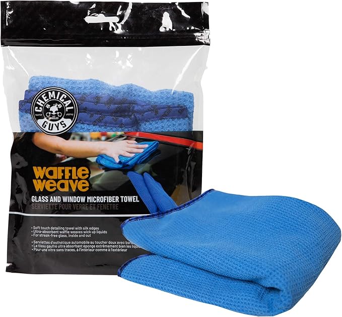 Chemical Guys MIC708 Waffle Weave Glass and Windor Microfiber Towel, Great for Cars, Trucks, SUVs, RVs & More, Blue (24"x16")