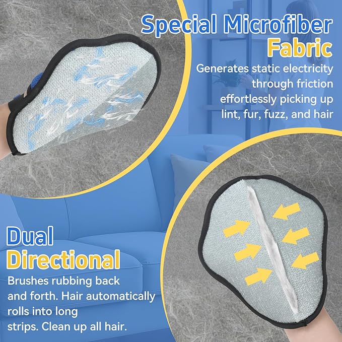 Pet Hair Removal Glove for Dogs & Cats, Electrostatic Five-Finger Hair Remover for Furniture, Couch, Carpet & Car Seat, Reusable Washable Pet Fur Cleaning Tool, Not for Grooming (1 PCS)