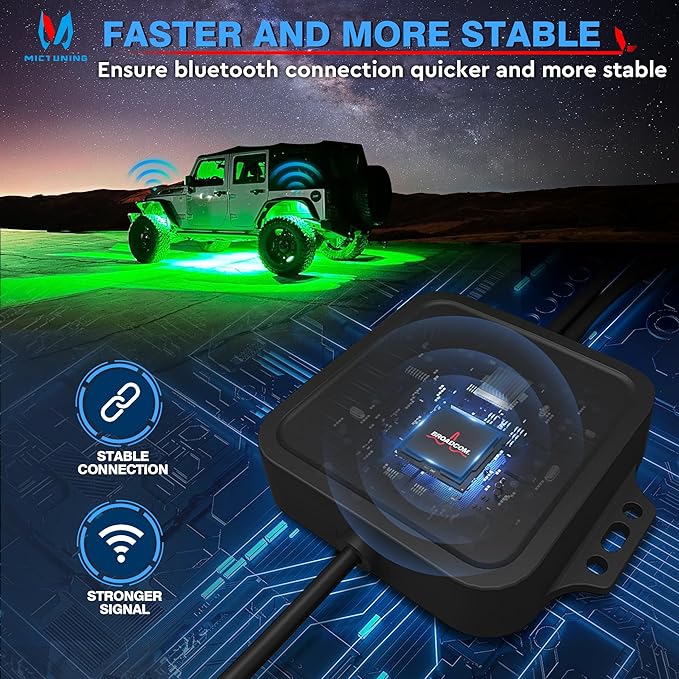 MICTUNING C2 Curved RGBW LED Rock Lights - 4 Pods Underglow Multicolor Neon Light with Wiring Switch Kit, Bluetooth Controller with APP Control