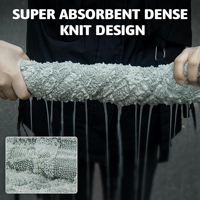 Greenfound Microfiber Towel for Cars, 1000GSM Car Drying Towel, Double Twist Pile & Edgeless Design, No Streaks, Scratches, or Water Spots, Soft and Absorbent, 18"×24", Check Silver&Grey