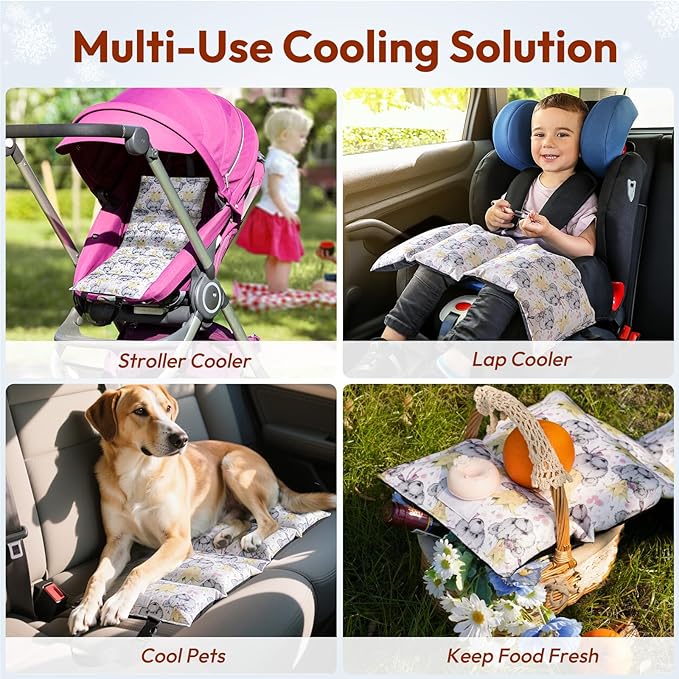 NCVI Car Seat Cooling Pad with Ice Packs, Quick-Cool Insulated Car Seat & Stroller Cover for Hot Weather, Sun Protection Seat Cooler for Babies, Kids & Pets, Foldable Summer Travel Essential