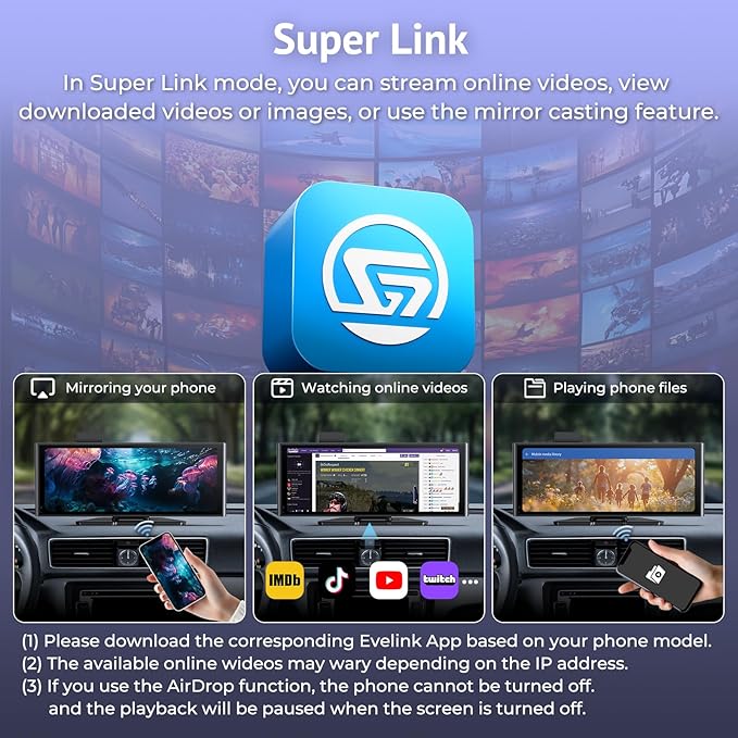 CarPlay Screen for Car with 4K Dash Cam&1080p Backup Camera,10.26" HD IPS Touch Car Play Screen Compatible with Apple Carplay & Android Auto, SuperLink, Loop Recording, Bluetooth Audio, GPS, Siri