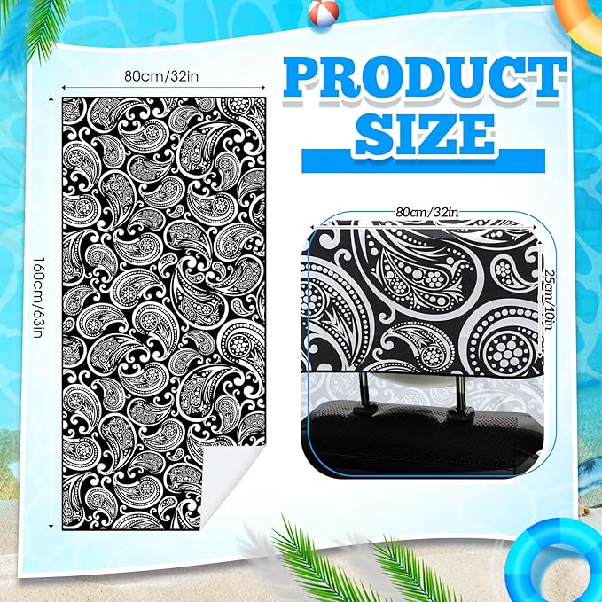 2 Pack Car Seat Towel Covers with Storage Bag 63 x 32 Inch Athletic Running Towel Seat Sweat Washable Non Slip Cover Gift for Car Outdoor Sport Activities (Paisley)