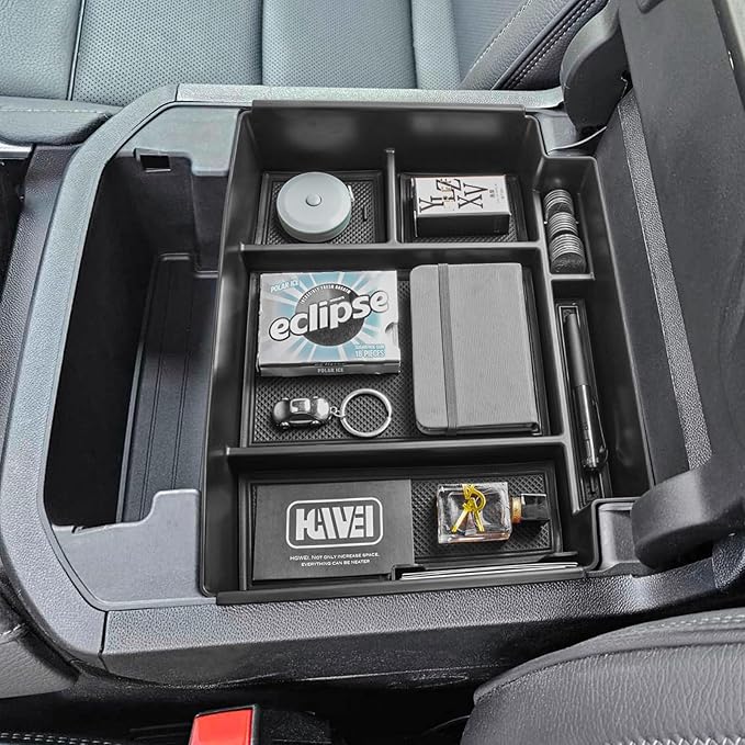 HGWEI Power Sliding Center Console Organizer Compatible with 2021-2026 GMC Yukon Chevy Tahoe Suburban Interior Accessories, Armrest Storage Box Insert Tray (Not for Console with Charging Socket) Black