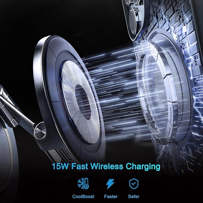 for Magsafe Car Mount Charger, 15W Fast Wireless Charging with Intelligent Cooling, 120LBS Ultra Suction Vacuum Magnetic Phone Holder, 780° Adjustable Metal Arm for iPhone 17 16 Air Pro Max