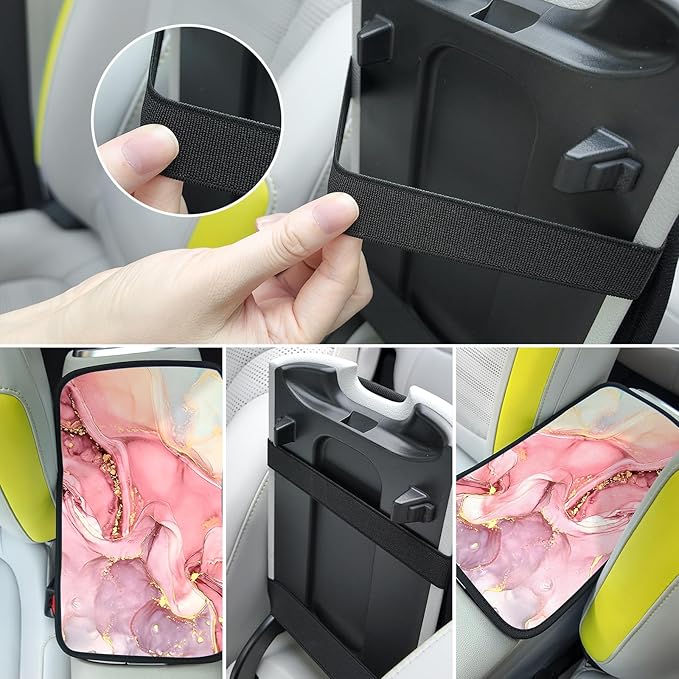 Car Armrest Box Pad,Pink Marble Car Armrest Pad Car Armrest Cover Protector for Most Vehicle, SUV, Truck, Car