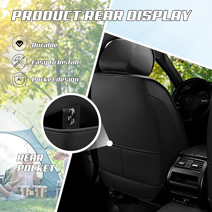 Car Seat Covers Fit for Toyota rav4 2000-2026, Stylish Sport Seat Covers, Waterproof Wear-Resistant Premium Nappa Leather Car Seat Cover.(2 Pcs Front with Pillow/Black White)