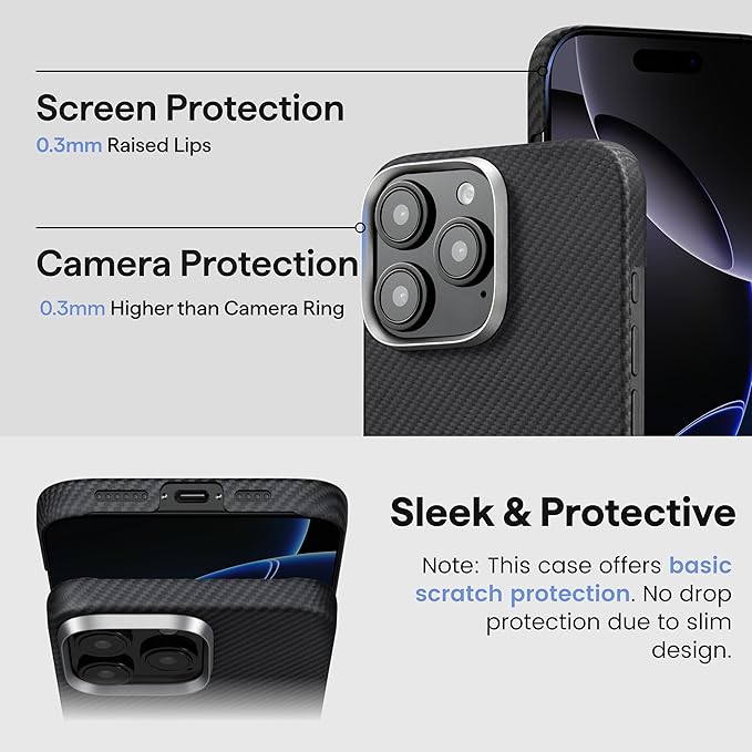 pitaka for iPhone 16 Pro Max Case 6.9 Inch, Compatible with MagSafe, Thin & Light Case iPhone 16 Pro Max with a Caseless Feel, 600D Aramid Fiber Woven [Ultra Slim-Black/Grey (Twill)]