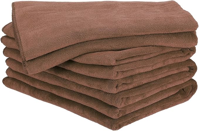 HARFINGTON 4 Pack Microfiber Cleaning Cloth, 71" x 24" Multi-Functional Cleaning Towels Reusable Absorbent Rags for Car Wash Kitchen Household Window Clean, Brown