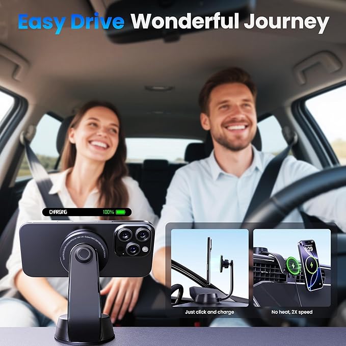 Upgrade [Qi2-Certified] 15W for MagSafe Wireless Car Charger Mount, 2XFast Charging[90+LBS Safe Suction] Magnetic Phone Holder Dashboard Windshield for iPhone 17/16/15/14/13/12 Pro Max (Iron)