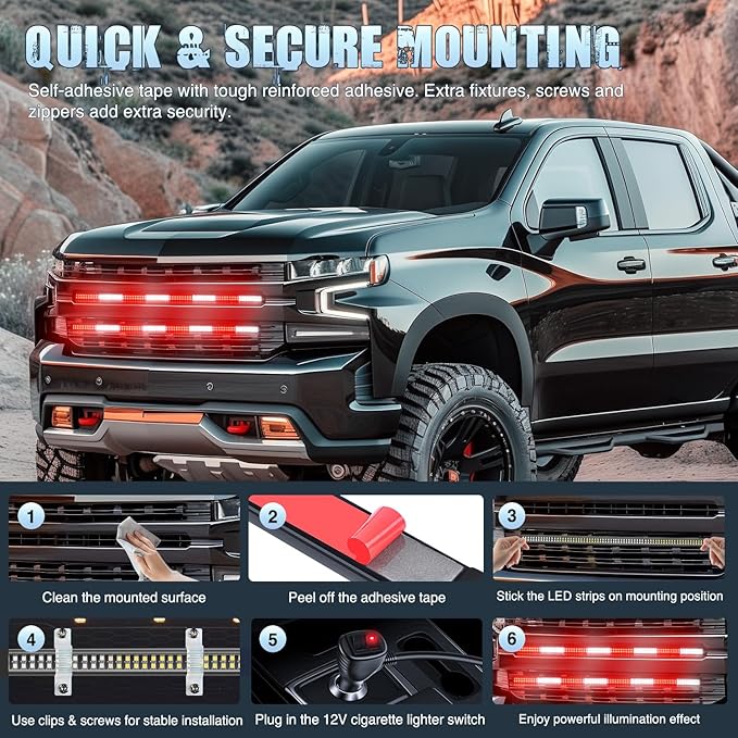 Nilight 2PCS 24 inch Truck Grille Strobe Lights Strip 384 LED Emergency Light Red White Flexible Side Flashing Warning Caution Safety Waterproof Lighting Kit for Trucks Tow Plow Construction Vehicles
