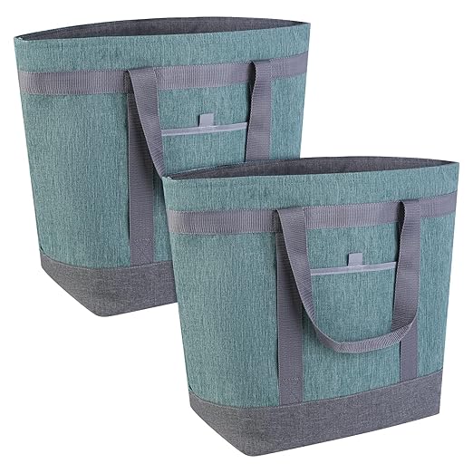 CIVJET Insulated Reusable Tote Bag for Grocery Shopping for Women/Men, Waterproof Cooler Bags for Travel/Beach/Picnic, Pizza/Food Delivery Bag to Keep Food Cold/Hot (Cationic Cloth, Green，2-Pack)
