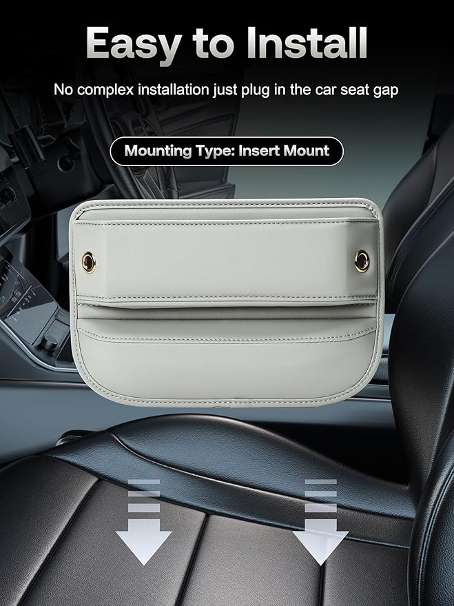 Premium Leather Car Seat Gap Filler Organizer (0.2”-1.2" Gaps), Clever Gifts for Car SUV Truck Owners (Beige, 2 Pack)
