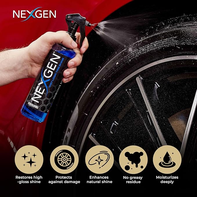 Nexgen Wet Look Tire Shine (16oz) - High-Gloss Finish & UV Protection - Keeps Tires & Trim Fresh - On-The-Go Car Detailing - Car Cleaning Supplies - for Tires, Plastic, Rubber, & Vinyl