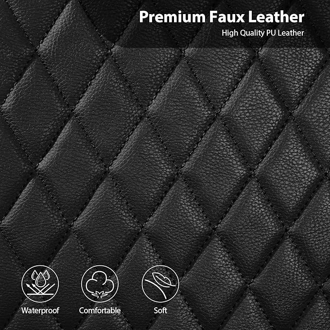 CAR PASS Quilting Faux Leather Seat Covers Full Set, Waterproof Deluxe Premium Seat Cover with 5mm Composite Sponge Inside, Airbag Compatible Auto Seat Cover Universal Fit for 95% Sedan SUV Van, Black
