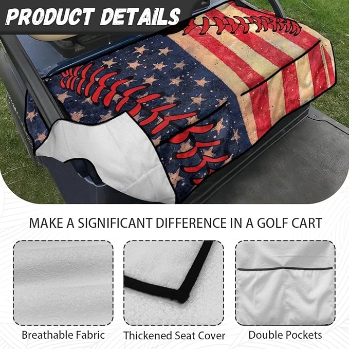 Biyejit Golf Cart Seat Covers with 4 Pockets Golf Cart Seat Towel Blanket Fits 2-Seat Golf Carts, Golf Cart Accessories